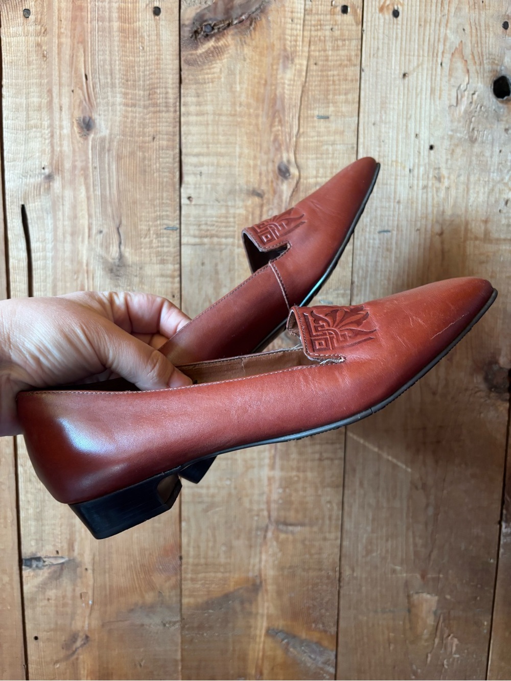 Unisa Vintage Leather Slip-On Loafers in Rust